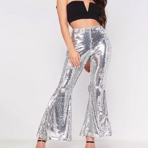 Sequin silver pants leggings stretch open leg